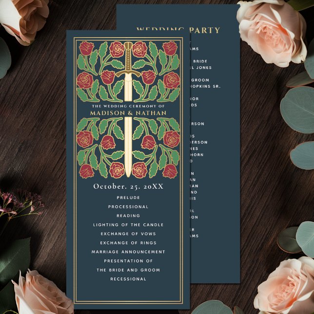 Grey Mediaeval Gold Floral Sword Royal Wedding Program (Creator Uploaded)