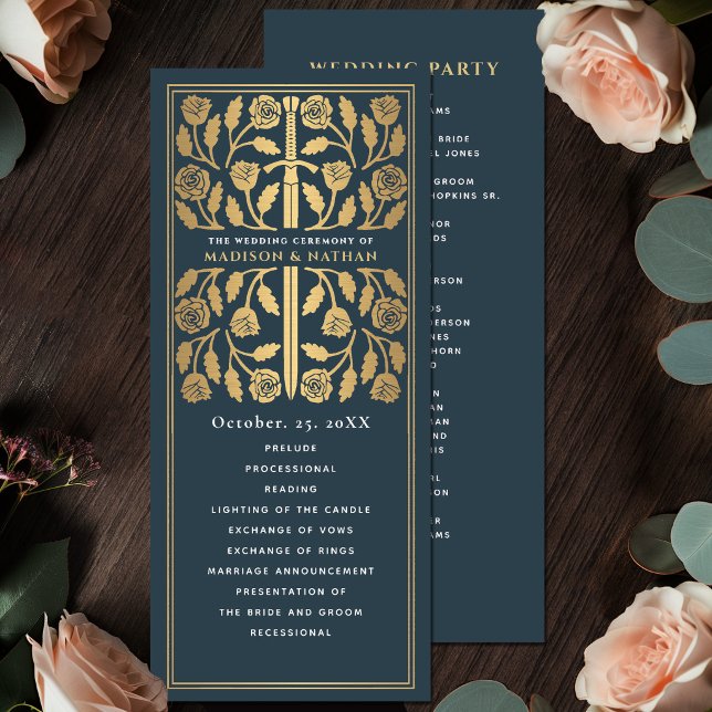 Grey Mediaeval Gold Sword Royal Wedding Program (Creator Uploaded)