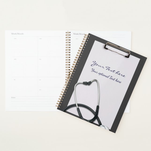 Grey Medical Clipboard with Stethoscope Planner (Display)