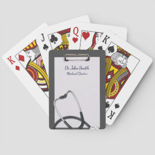 Grey Medical Clipboard with Stethoscope Playing Cards