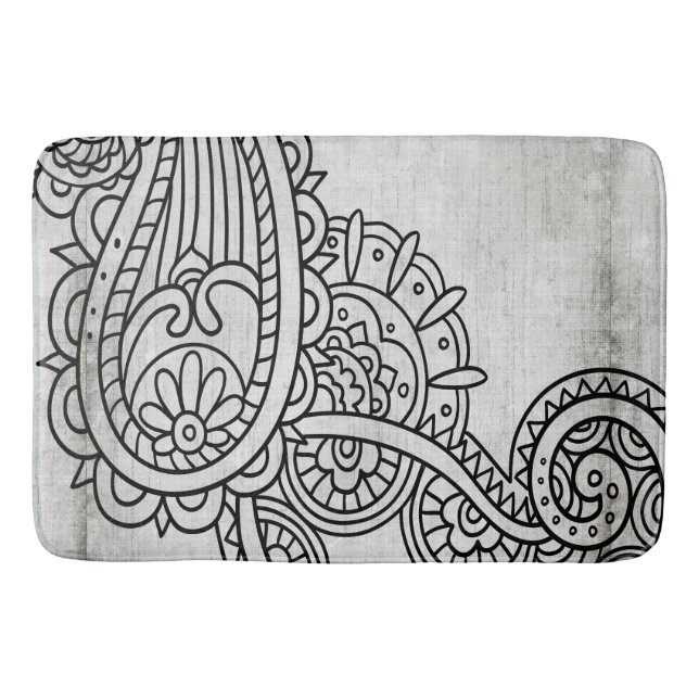 Grey Mehndi Motif Bath Mat (Front)