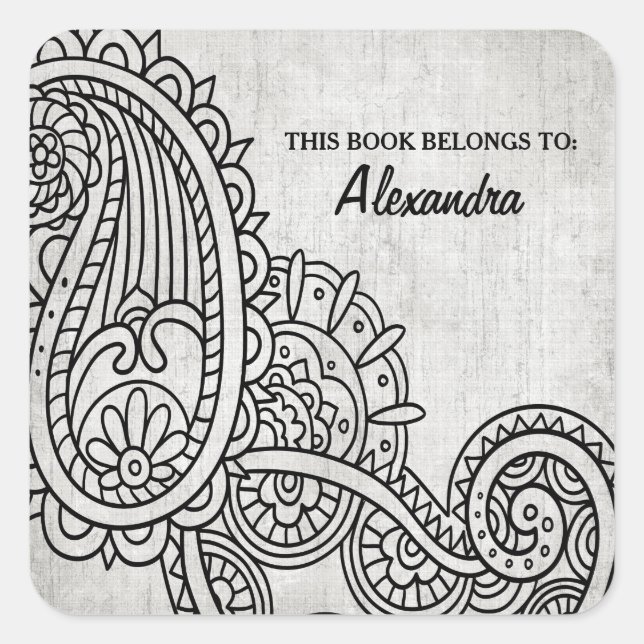 Grey Mehndi Motif Bookplate Stickers (Front)