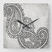 Grey Mehndi Motif Clock
