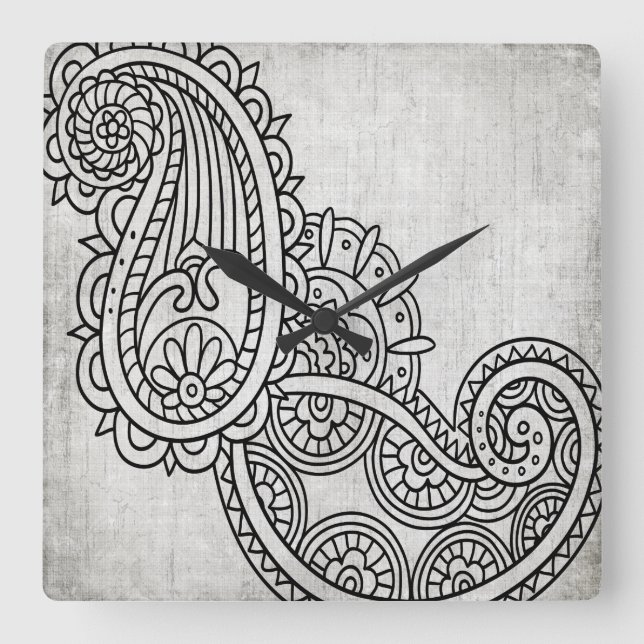 Grey Mehndi Motif Clock (Front)