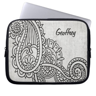 Grey Mehndi Motif Laptop Sleeve
