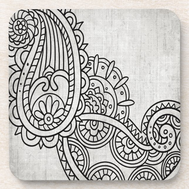 Grey Mehndi Motif Plastic Coaster Set (Front)