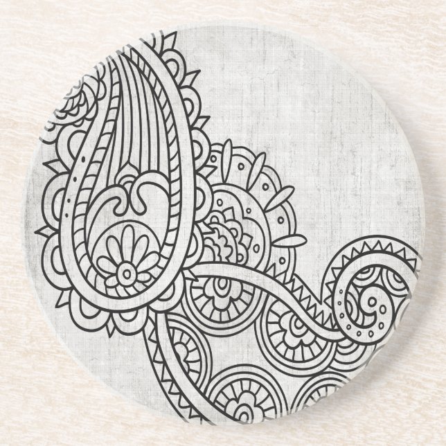Grey Mehndi Motif Sandstone Coaster (Front)