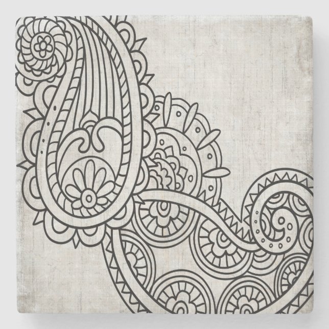Grey Mehndi Motif Stone Coaster (Front)
