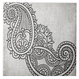 Grey Mehndi Motif Tile