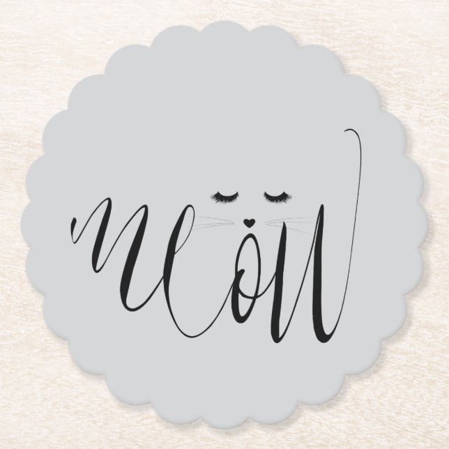 Grey Meow Cat Paper Coaster (Front)