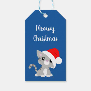 Grey Meowy Christmas Kitty Gift Tags