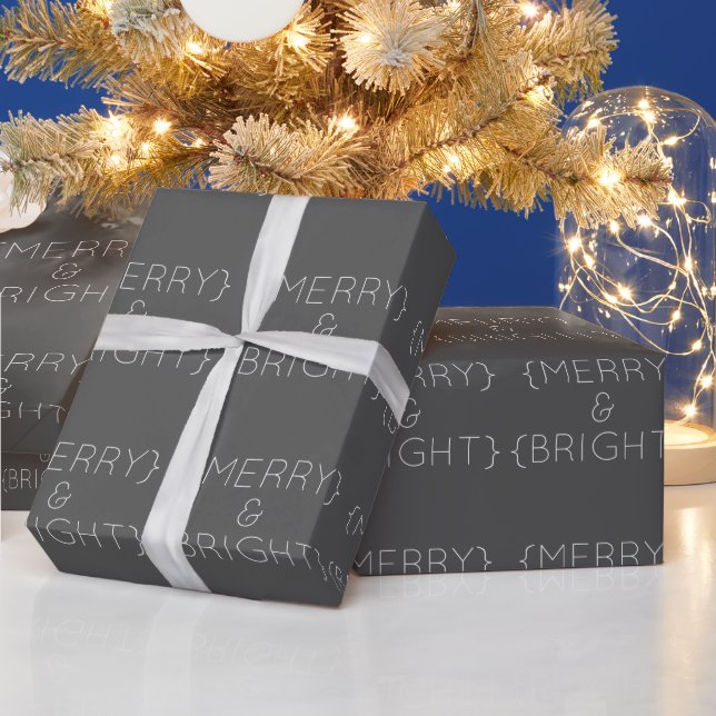Grey Merry and Bright Wrapping Paper (Holidays)