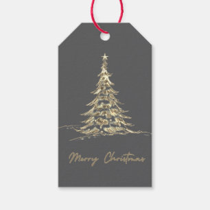 Grey Merry Christmas Gift Tag   Christmas Tree