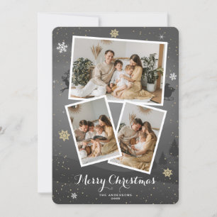 Grey Merry Christmas Photo Collage Holiday Cards