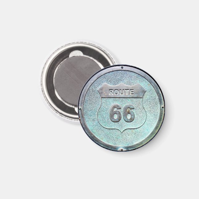 Grey Metal Route 66 Plaque Magnet (Front/Back)