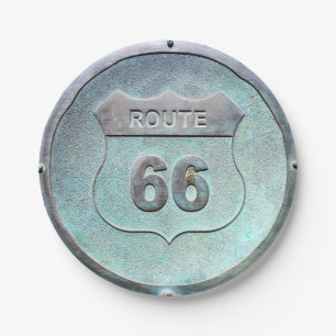 Grey Metal Route 66 Plaque, Souvenir Paper Plate