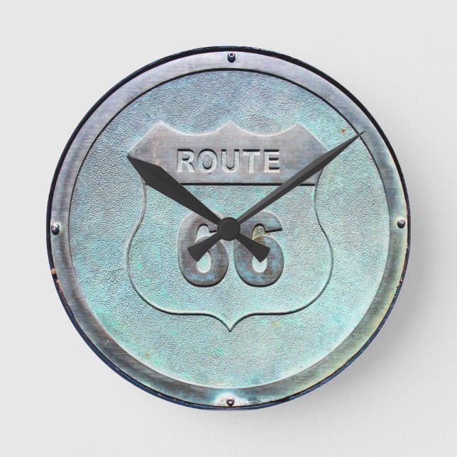 Grey Metal Route 66 Plaque, Souvenir Round Clock (Front)