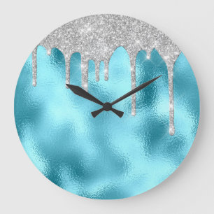 Grey Metal Spark Glitter Drip Ocean Glitter Large Clock