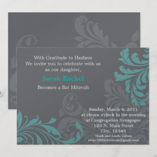 Grey Metalic Damask - blue Invitation