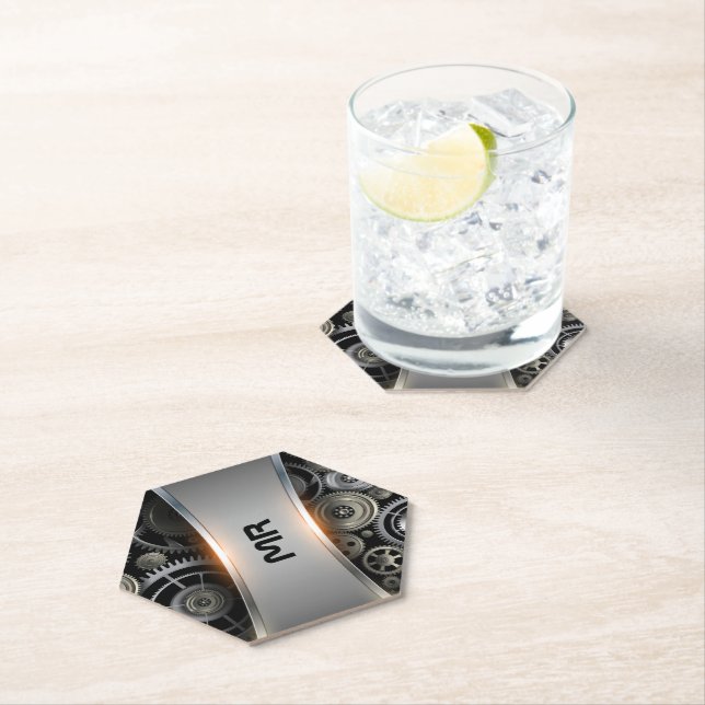 Grey metallic background luggage tag paper coaster (Insitu)