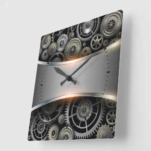 Grey metallic background luggage tag square wall clock