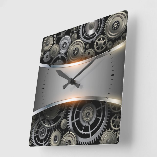 Grey metallic background luggage tag square wall clock (Angle)