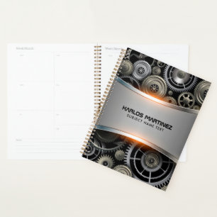 Grey metallic background notebook planner