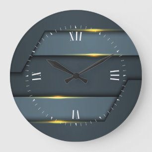 Grey Metallic Geometric Design Large Clock