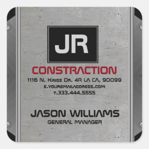 Grey Metallic Grungy Texture Black Accent Square Sticker