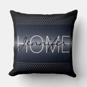 Grey Metallic Holes Metal Look Monogram Cushion
