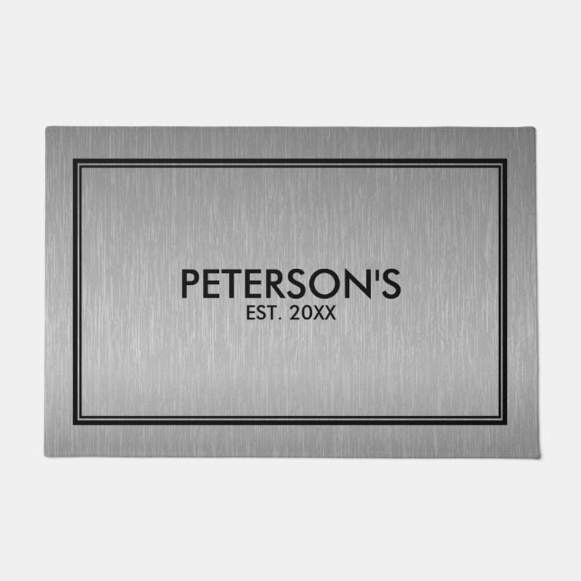 Grey Metallic Texture Print Black Frame Doormat (Front)