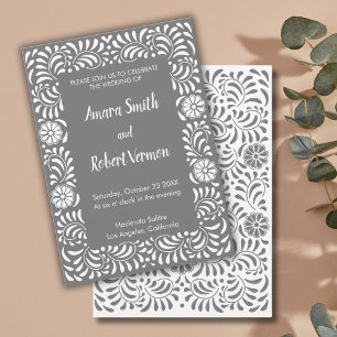 Grey Mexican Talavera wedding invitation