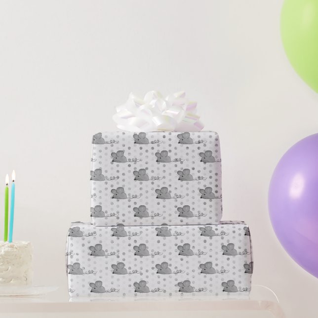Grey Mice On Polka Dots Wrapping Paper (Party Gifts)