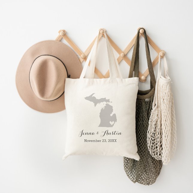 Grey Michigan Wedding Welcome Tote Bag (Creator Uploaded)