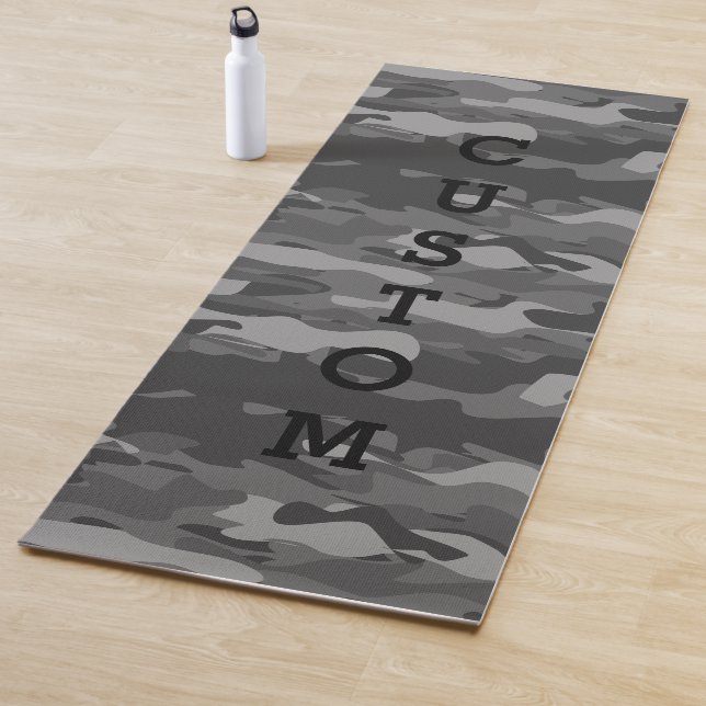 Grey military camo army camouflage pattern custom yoga mat (In Situ)