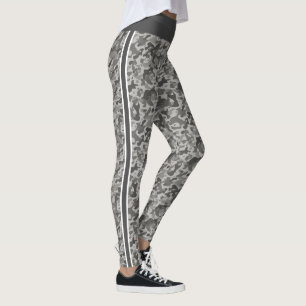 Grey military camouflage white and grey stripes leggings