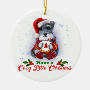 Grey Miniature Schnauzer Have A Cosy Christmas Ceramic Ornament