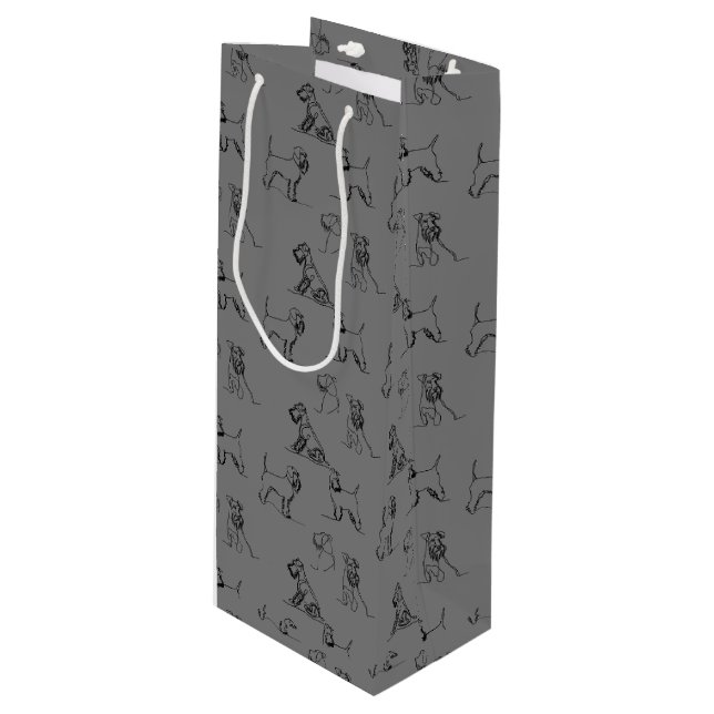 Grey Miniature Schnauzer Line Art 1-5 Wine Gift Bag (Front Angled)