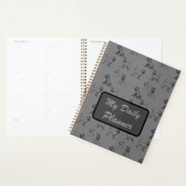 Grey Miniature Schnauzer Line Art 1 Planner