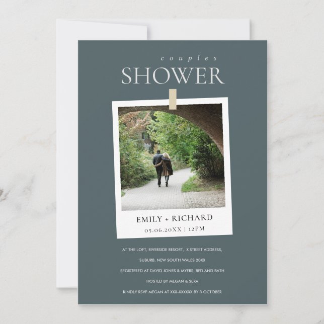 GREY MINIMAL CUSTOM PHOTO COUPLES SHOWER INVITE (Front)