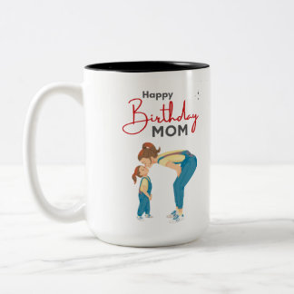 Grey Minimalist “Happy Birthday Mom” Graphic Two-Tone Coffee Mug