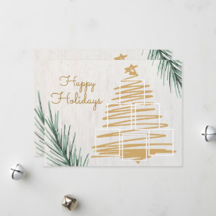 Grey Minimalist Happy Holidays Photo Collage Holiday Card