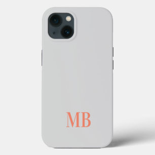 Grey Minimalist Modern Initial Monogram iPhone 13 Case