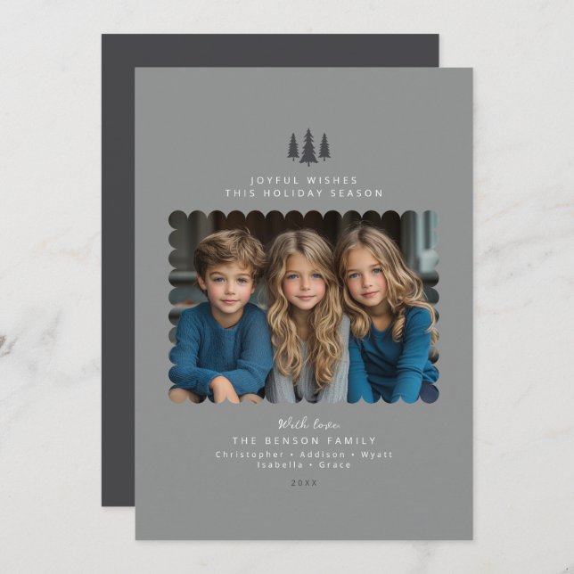 Grey Minimalist Modern Photo Christmas Card (Front/Back)