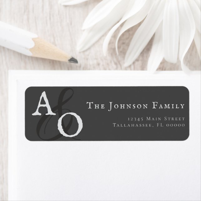 Grey Minimalist Monogram Address Return Address Label (Insitu)