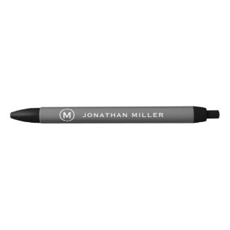 Grey Minimalist Monogram Black Ink Pen