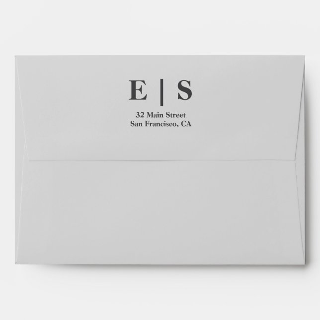 Grey Minimalist Monogram Couple Photo Wedding  Envelope (Back (Top Flap))