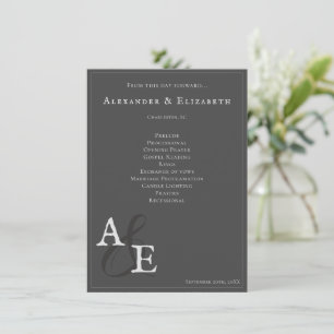 Grey Minimalist Monogram Wedding Program