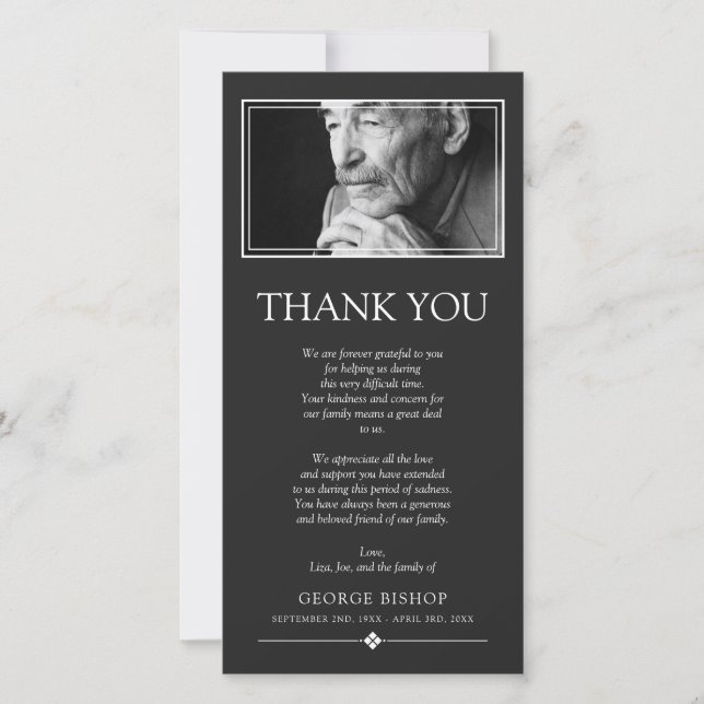 Grey Minimalist Photo | Sympathy Thank You Card (Front)
