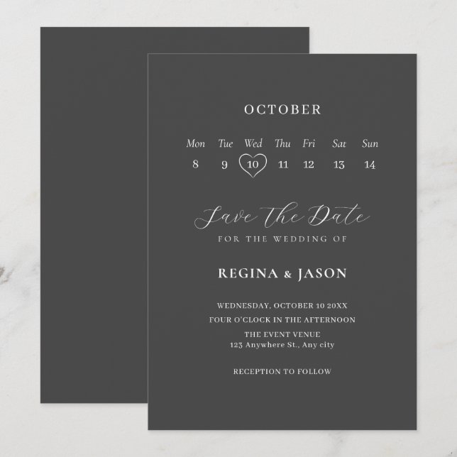 Grey Minimalist save the date calender  (Front/Back)